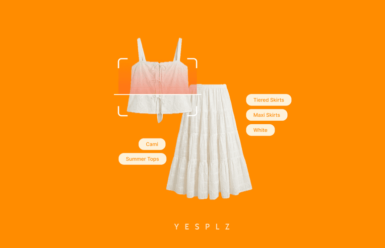 Fashion image tagging example with a white cami top and tiered maxi skirt.