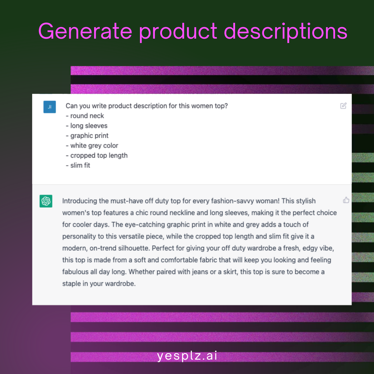 AI-generated product descriptions for ecommerce