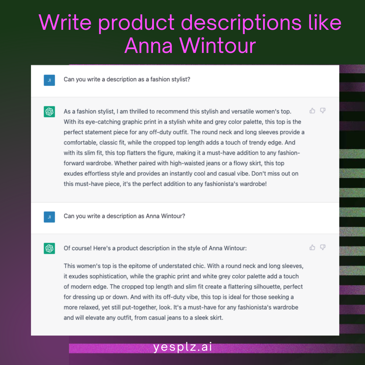 A product description written like Anna Wintour by ChatGPT
