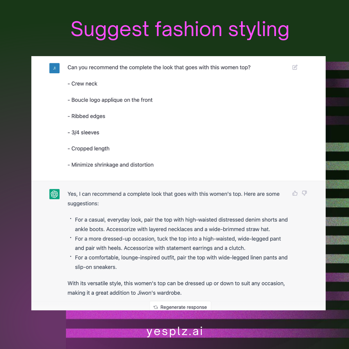 AI styling suggestions by ChatGPT