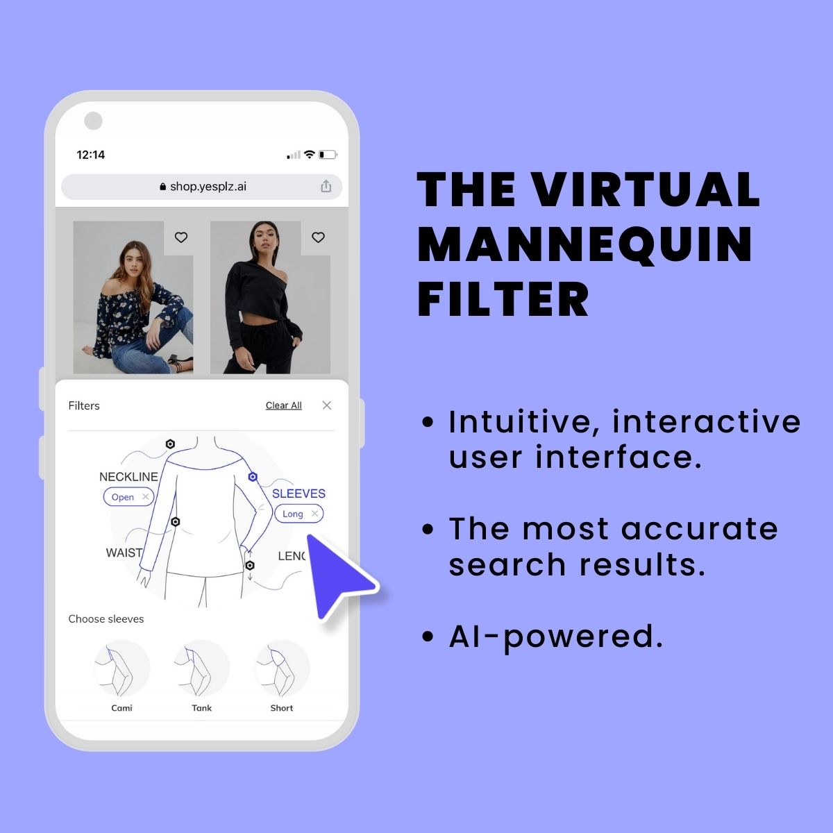 An image of virtual mannequin filter explaining top benefits