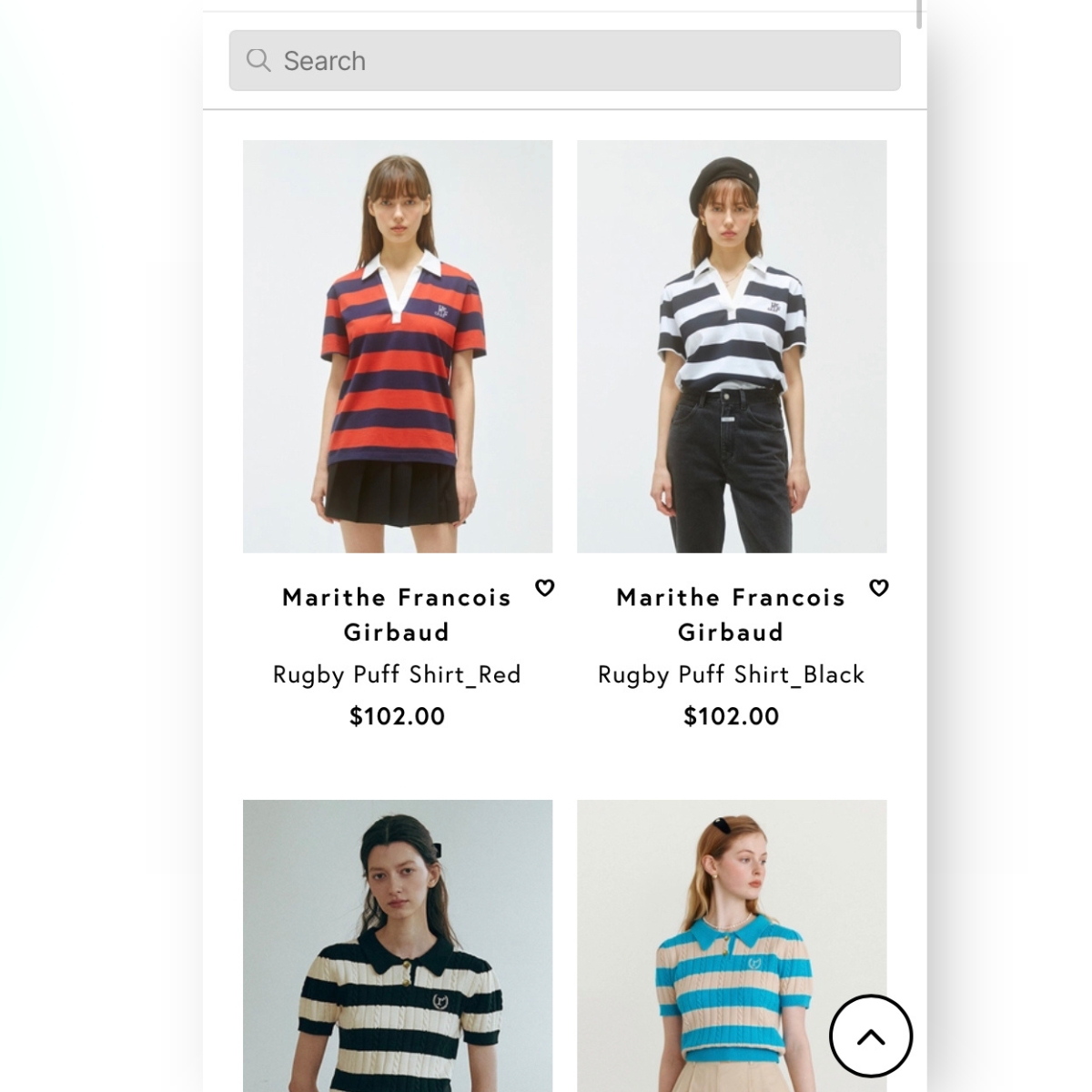 Faceted search at W Concept for striped, collared, short sleeve shirts
