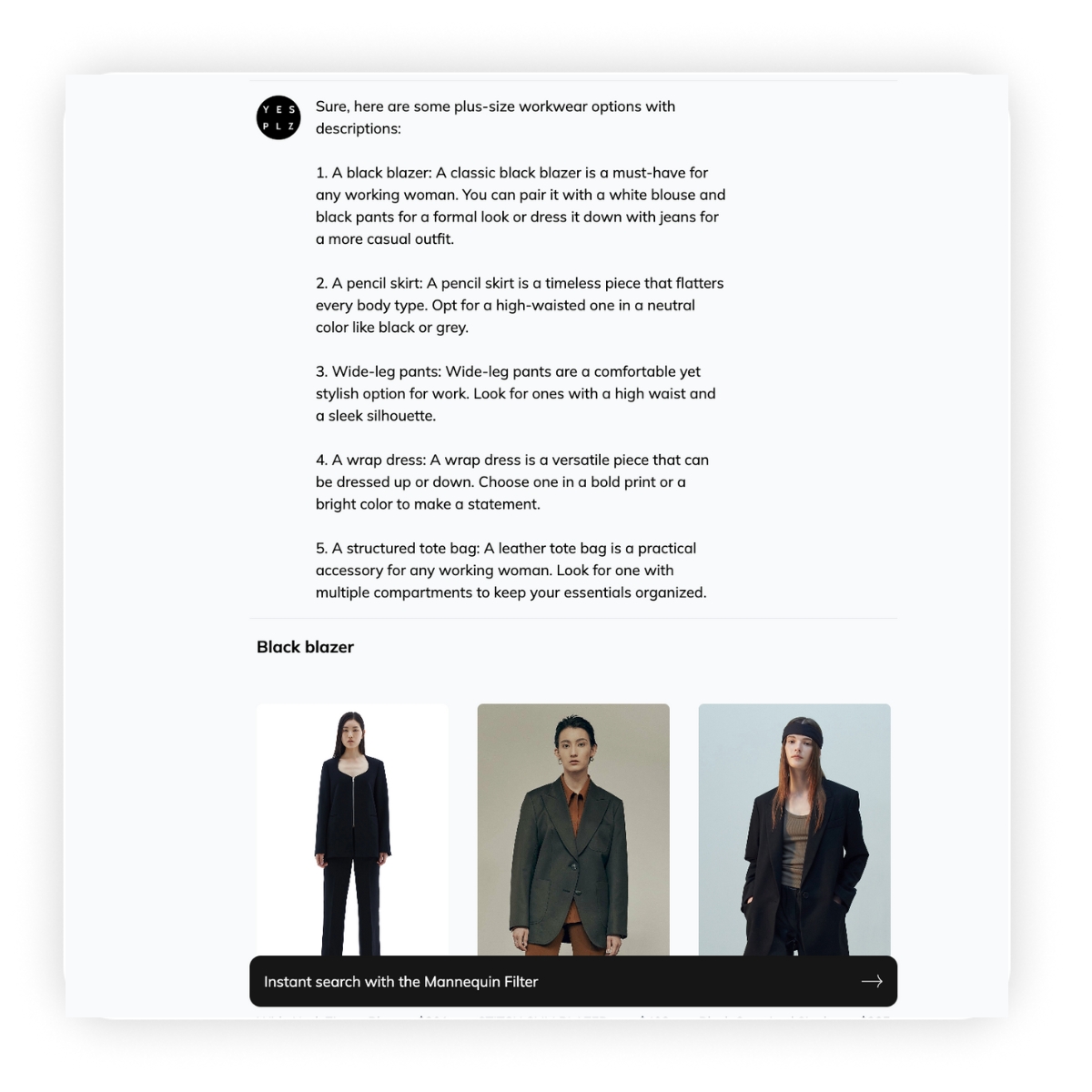 Fashion styling suggestions for a black blazer using AI