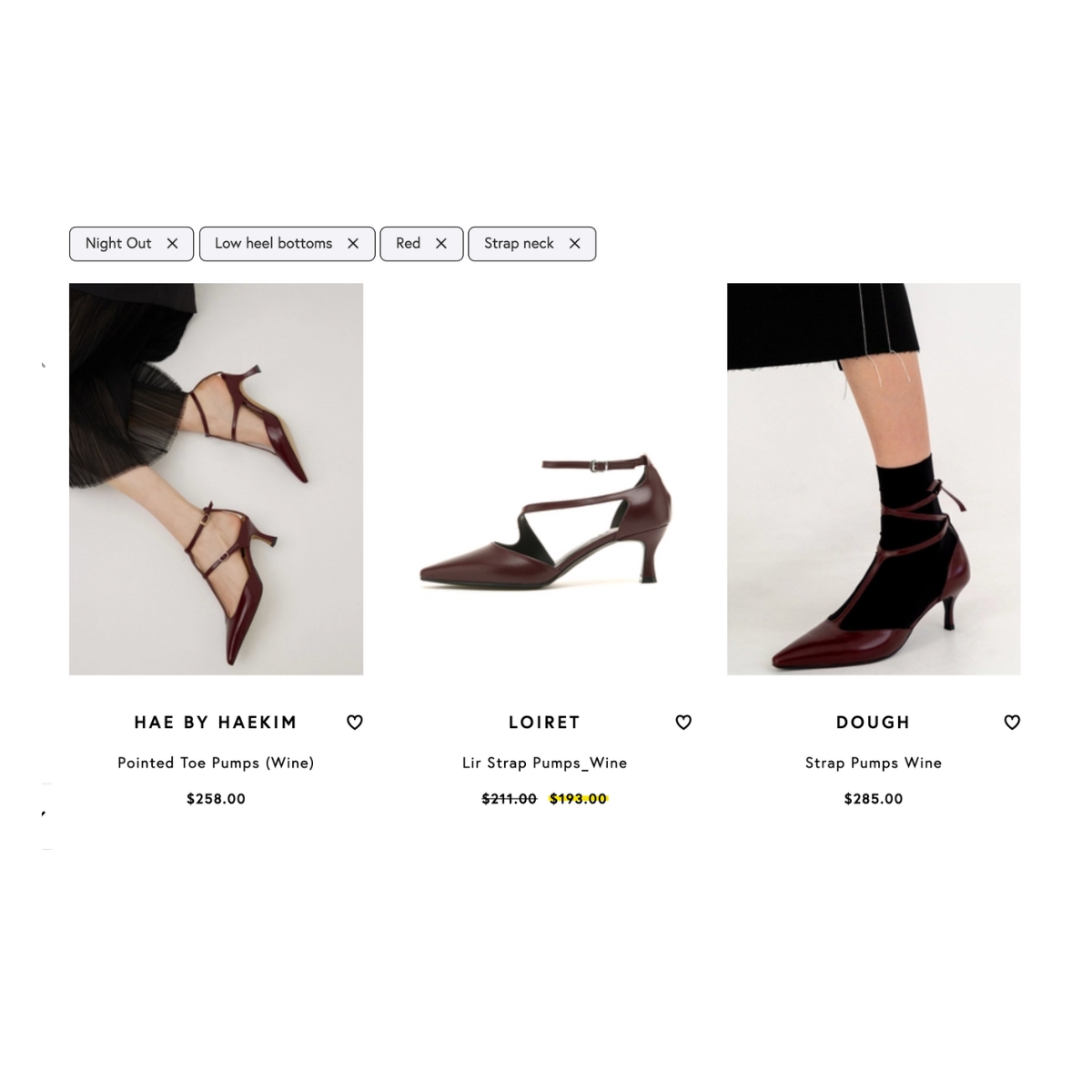 Occasion filters combined with color and heel product attributes by YesPlz AI