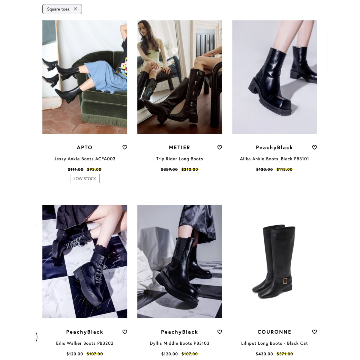 Search results for square boots using fashion AI