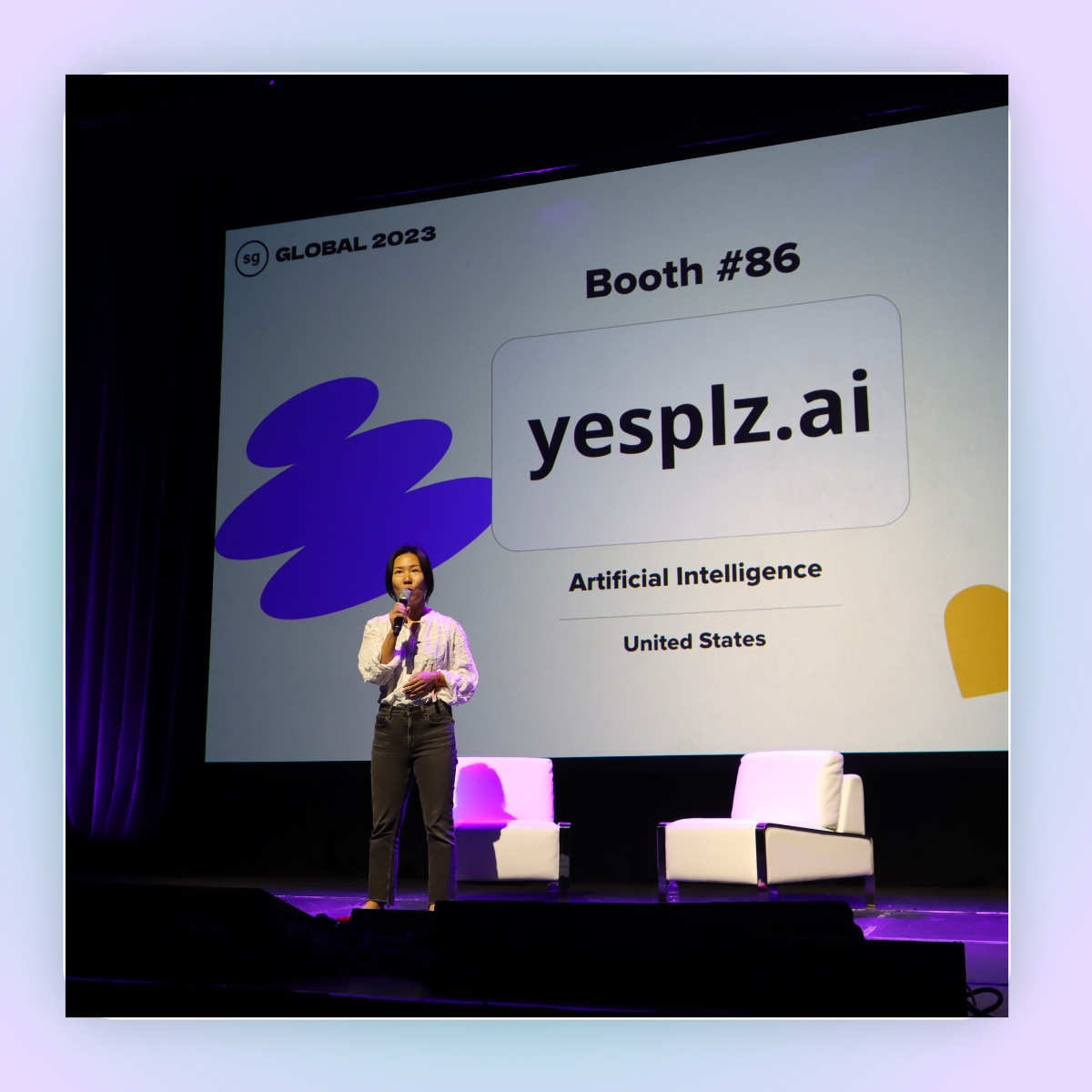 YesPlz AI CEO Jiwon Hong pitching at Startup Grind 2023