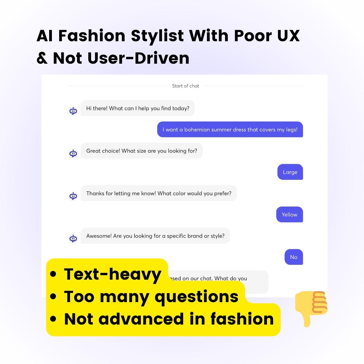 An example of poor UX for an AI fashion stylist