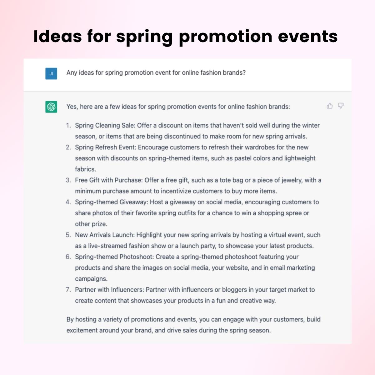 Spring marketing ideas by ChatGPT