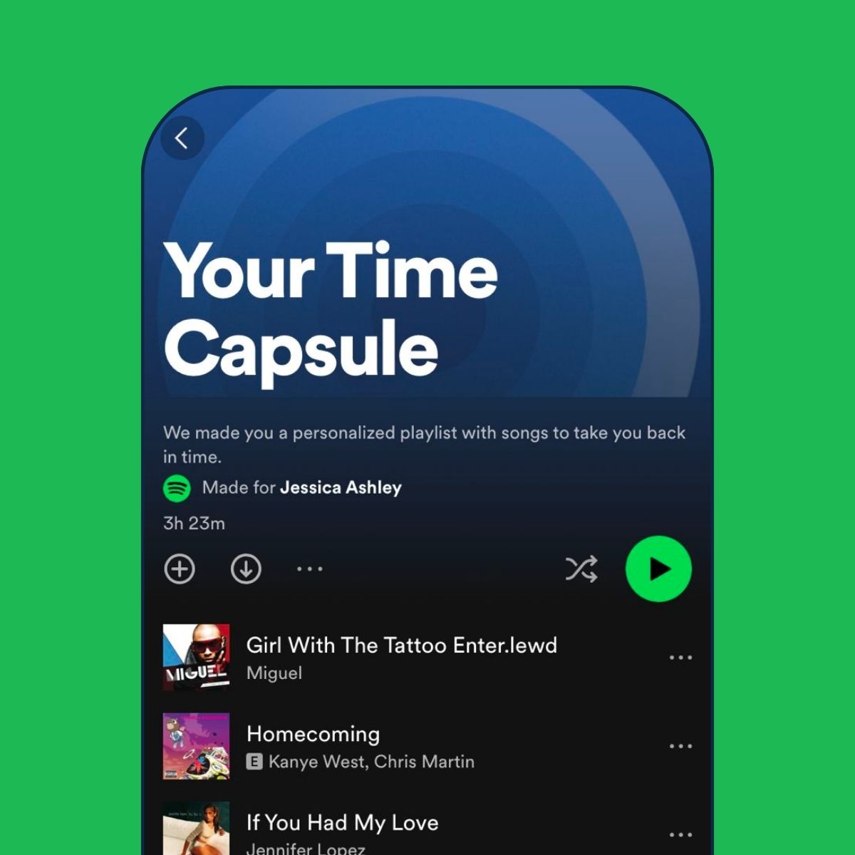 An example of Spotify AI personalization with curated song playlists