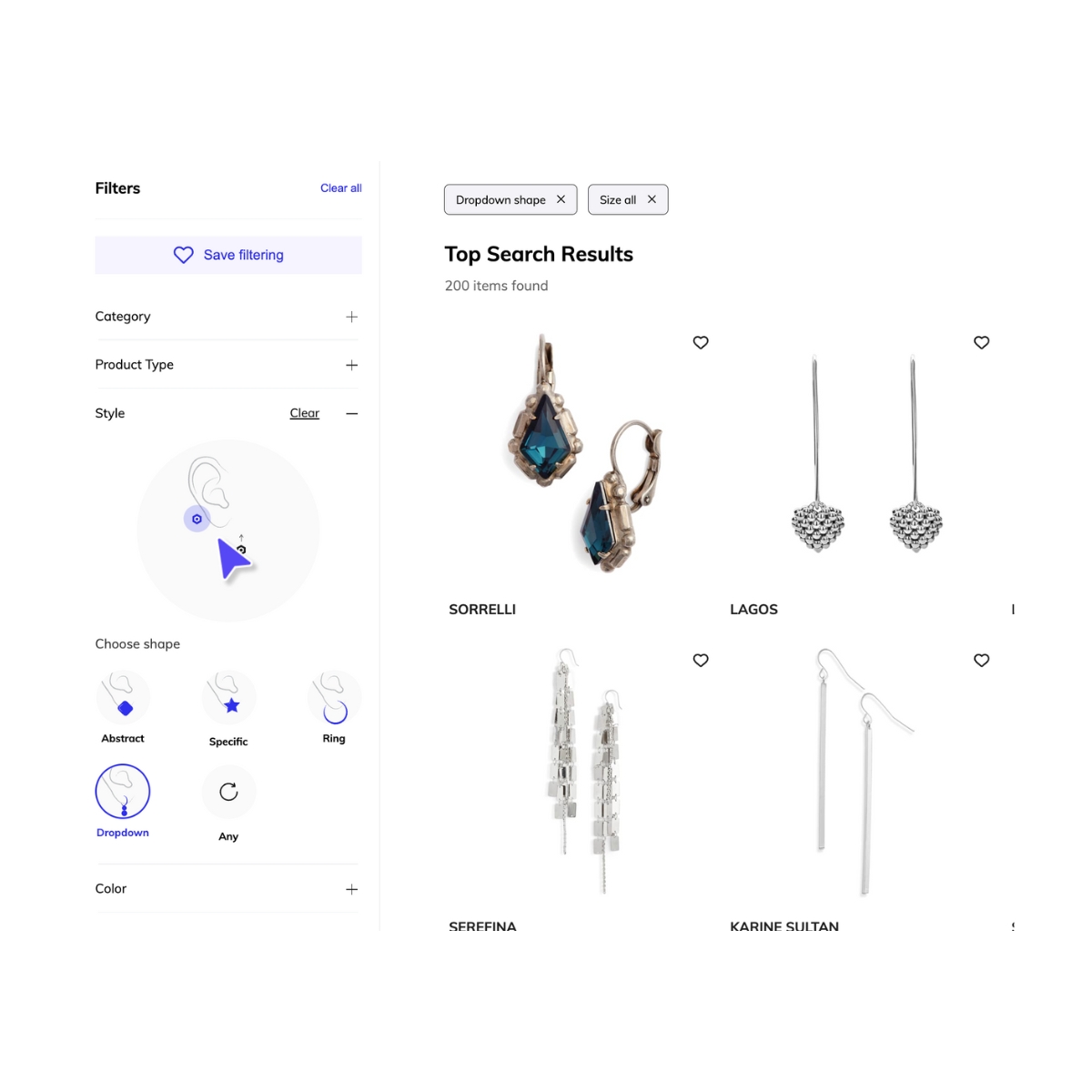 Dropdown earring styles with the YesPlz Virtual Mannequin Filter
