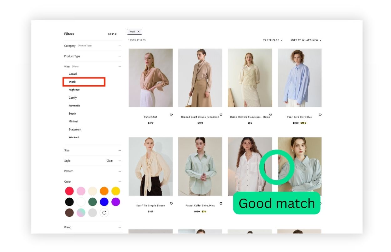 YesPlz AI search results for fashion tagging for occasion for work