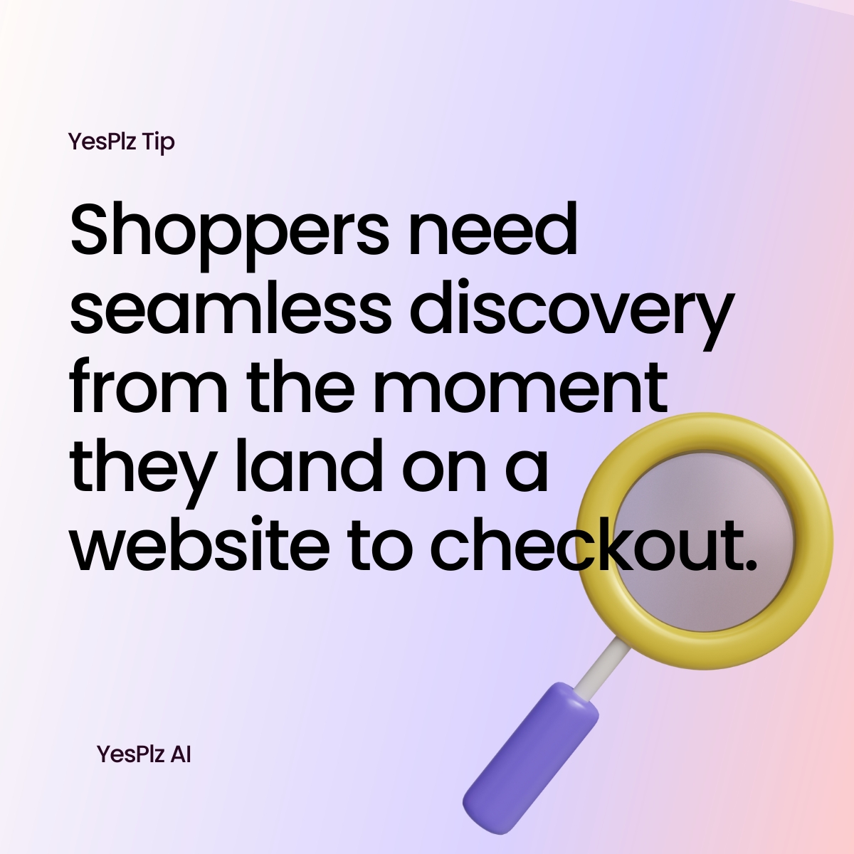 A 3D image of magnifying glass with text about eCommerce discovery journey