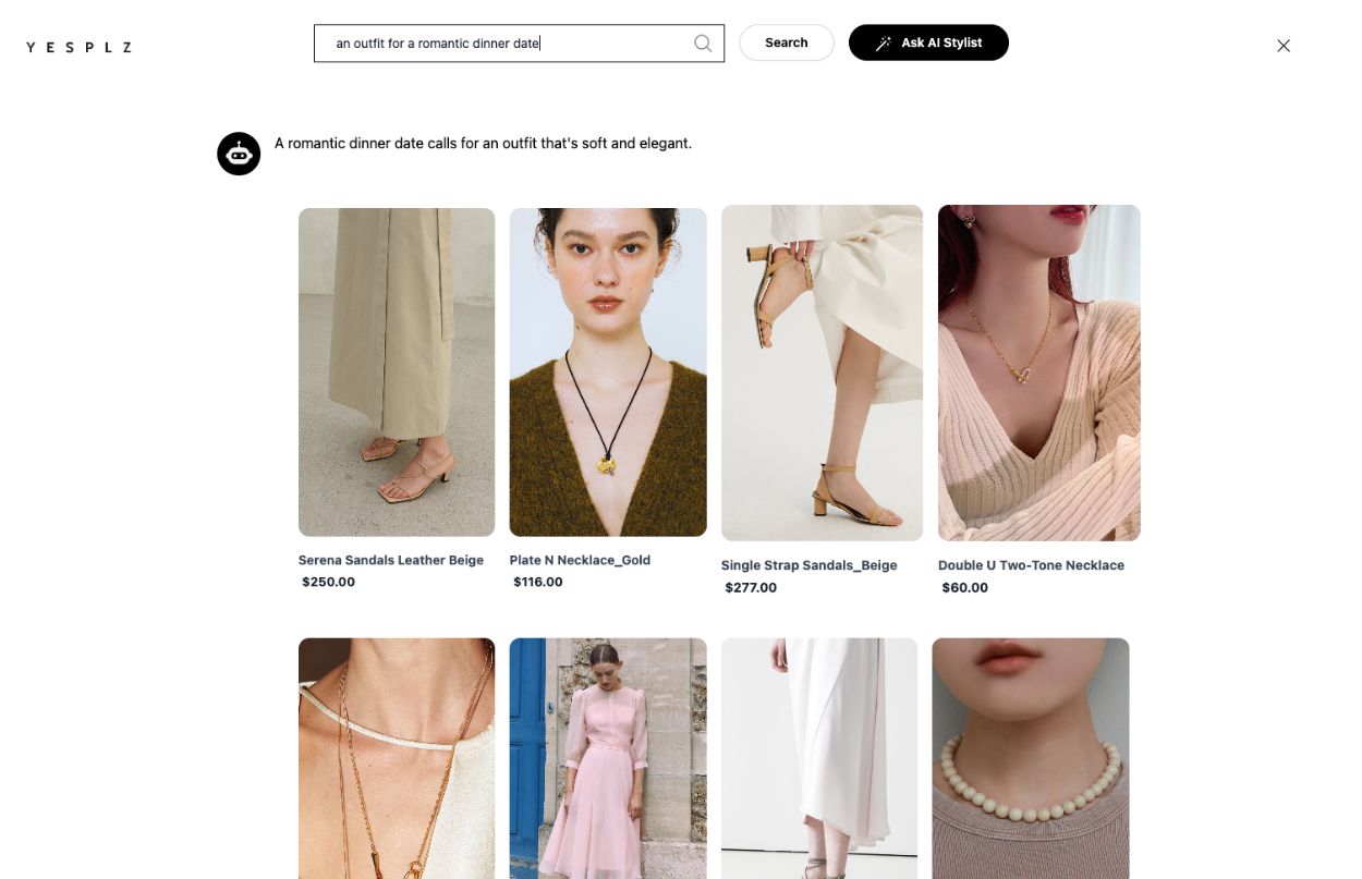 Fashion AI search results for date nite