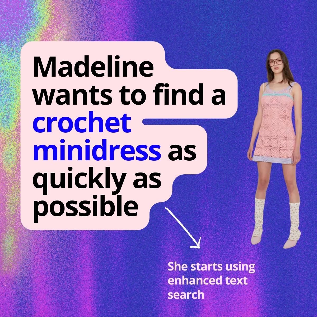 User journey of Madeline with an image of a crochet dress