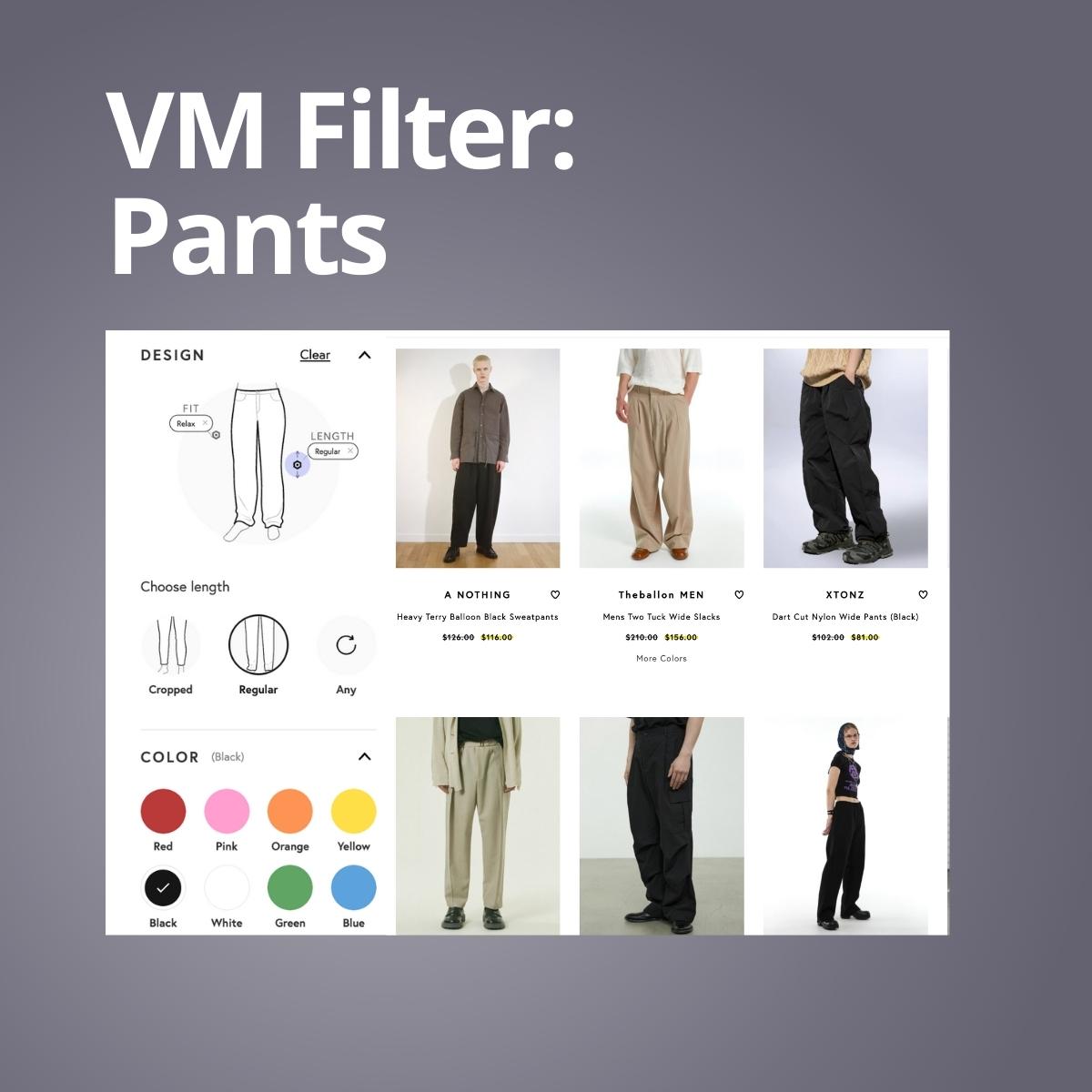 An example of the Virtual mannequin Filter which uses fashion AI to find black pants