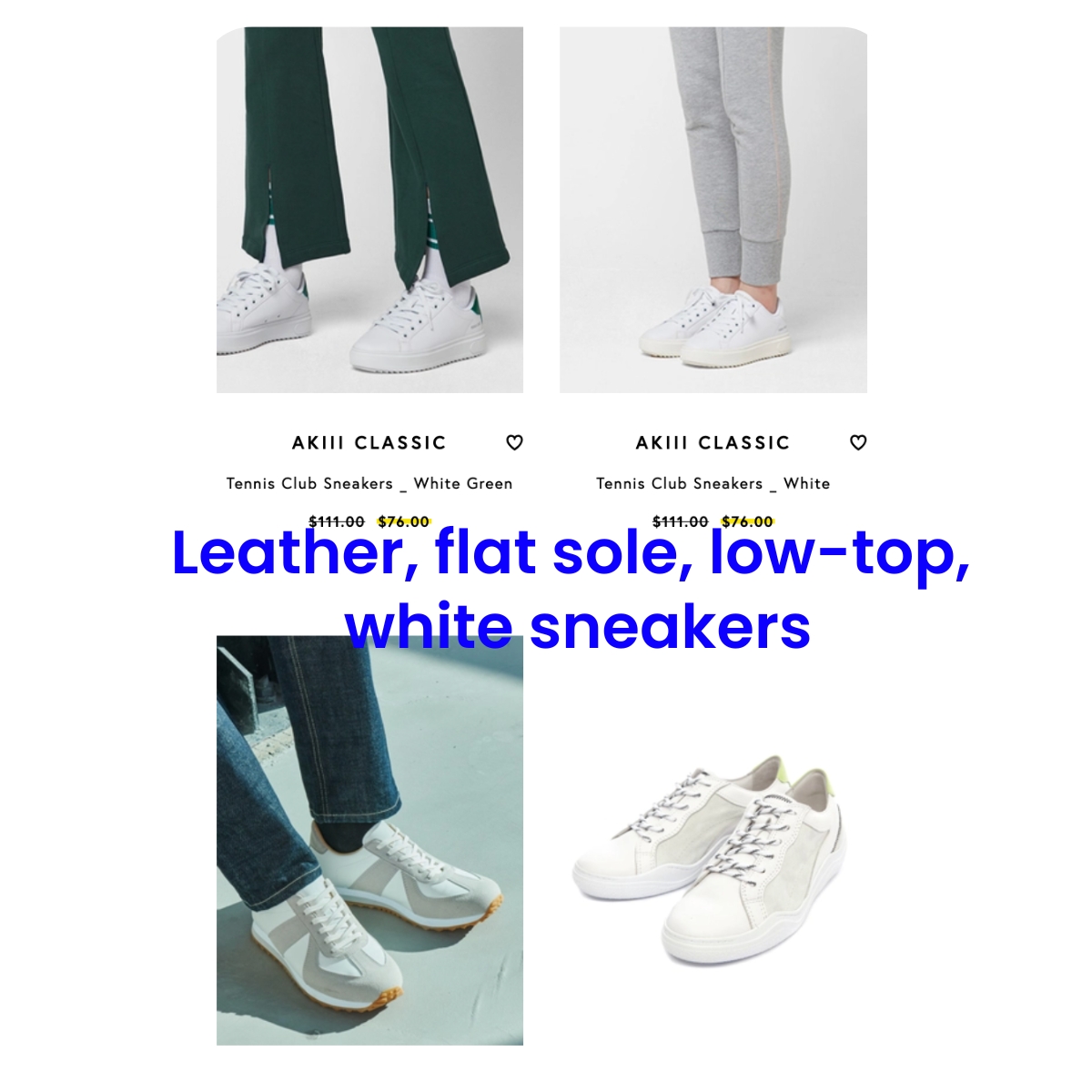 Leather, white, flat, low sole sneakers for men in just a few clicks
