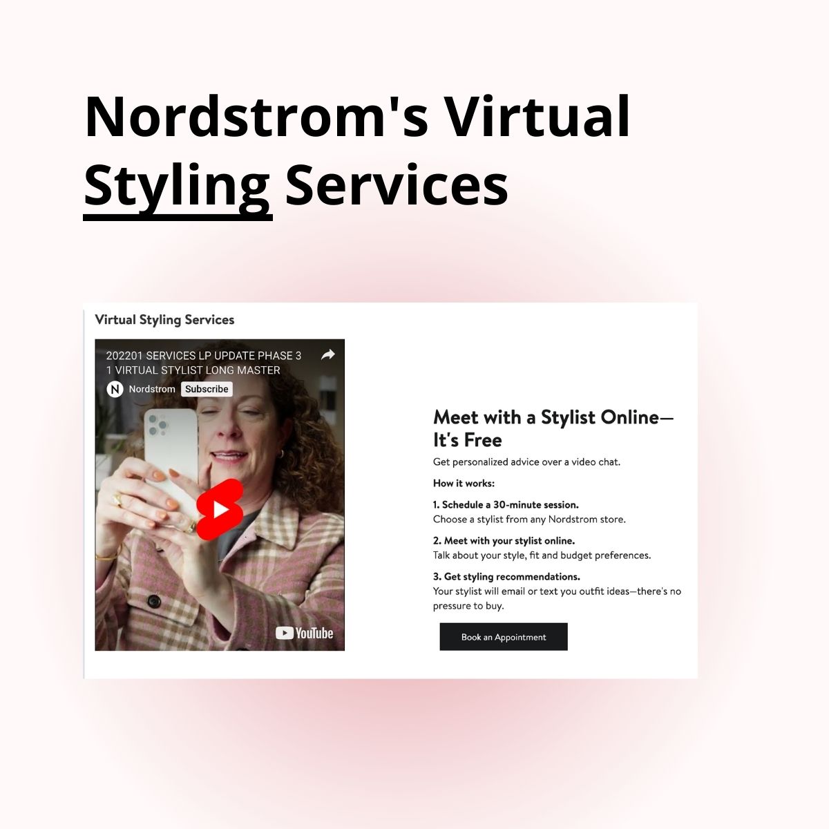 Nordstrom virtual styling services example with pink gradient background
