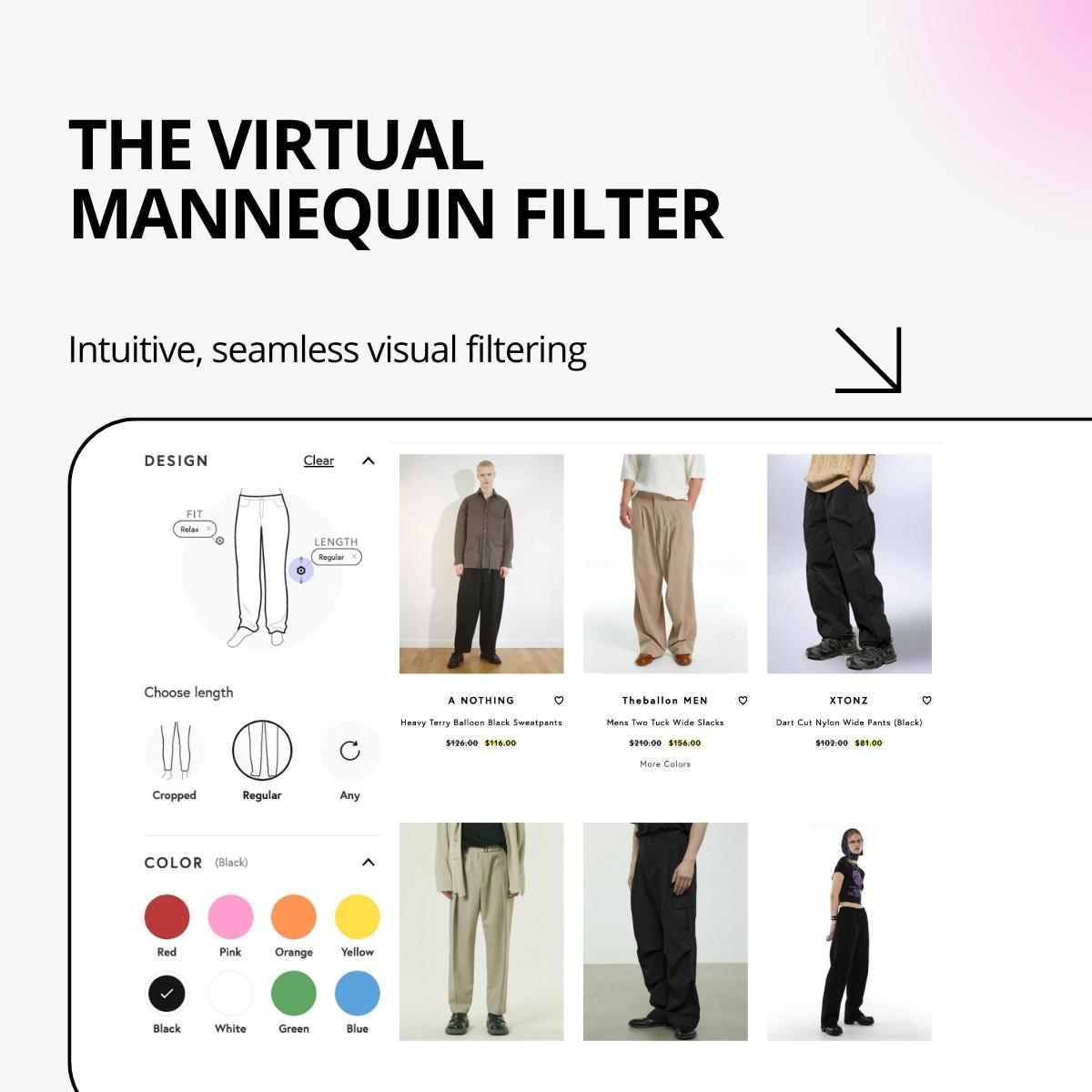 Virtual Mannequin Filter against a pink gradient background
