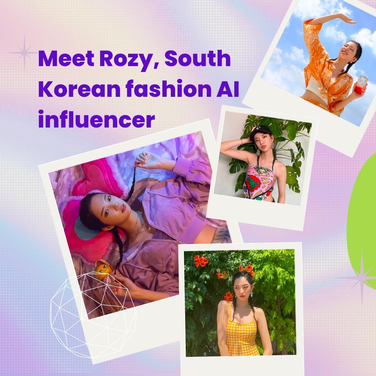 A collage of pictures of Rozy, South Korean virtual influencer