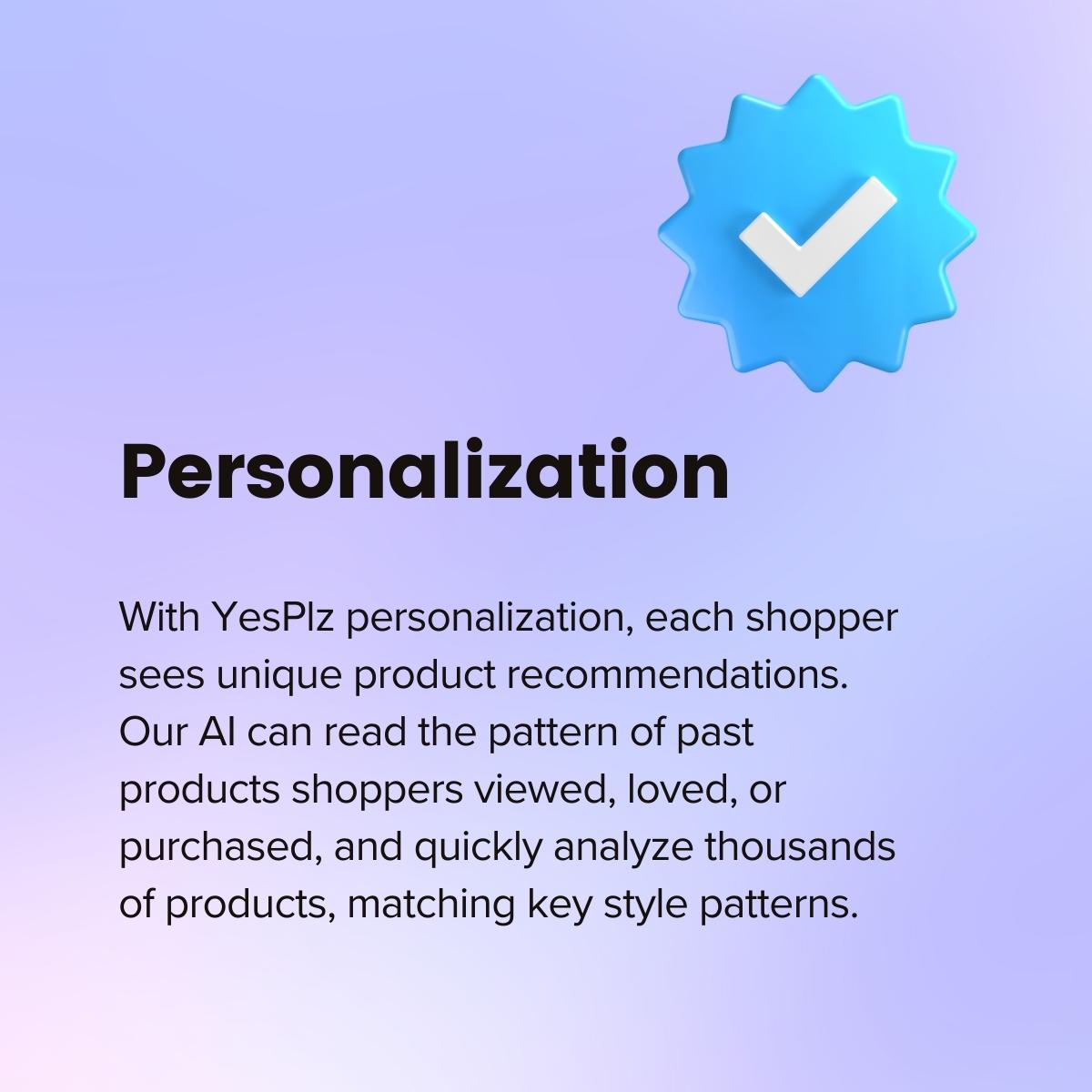 YesPlz personalization ecommerce recommendations explanation against a purple gradient background