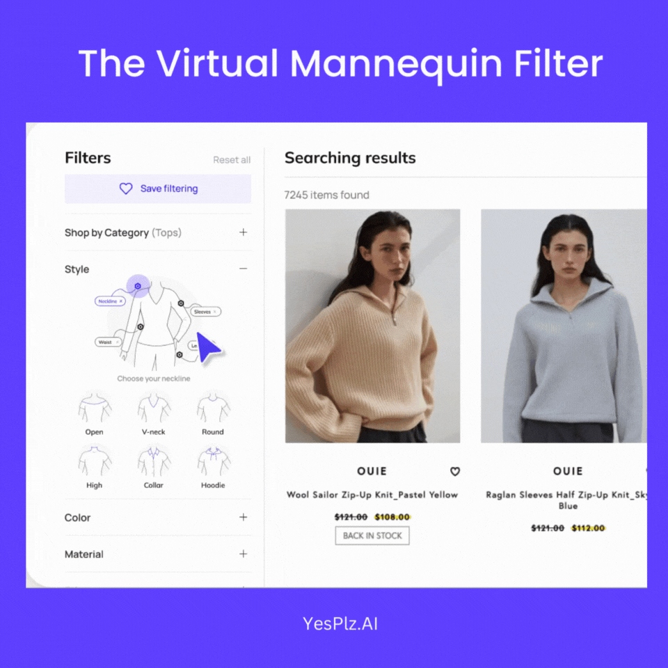 Product filtering example- a visual search filter