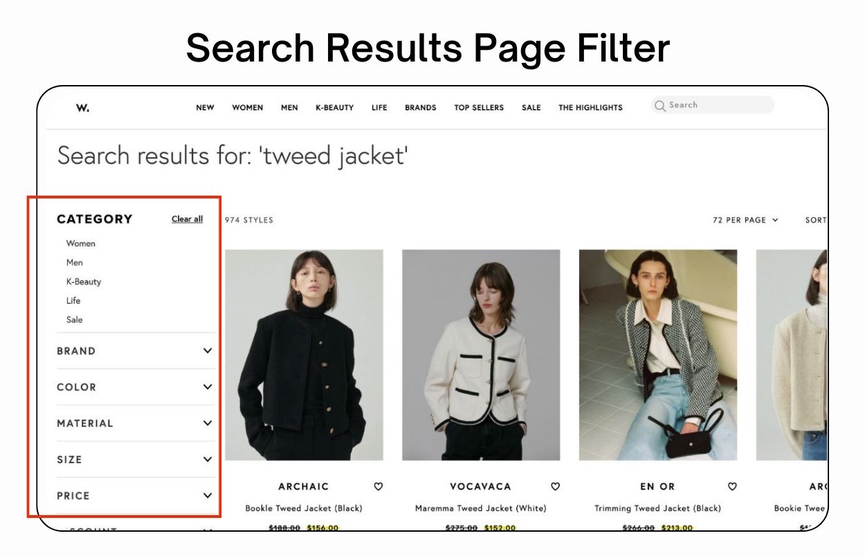 search result page filter