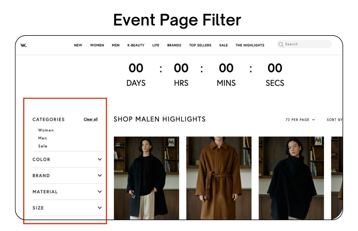 event page filter
