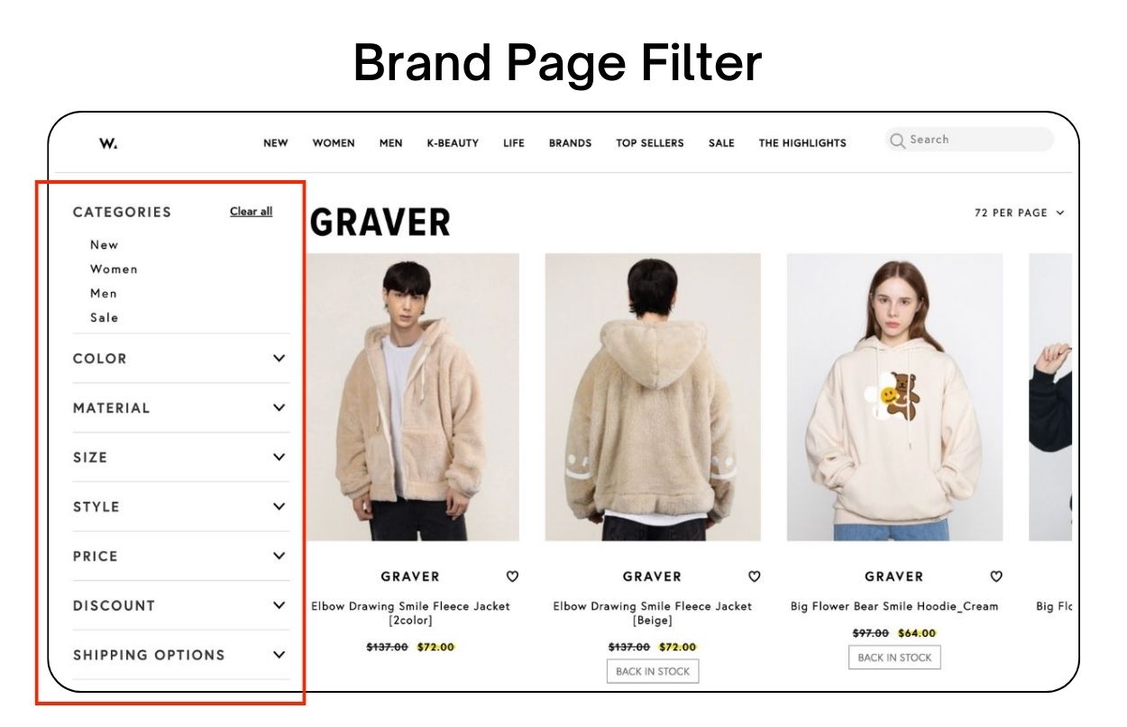 brand page filter