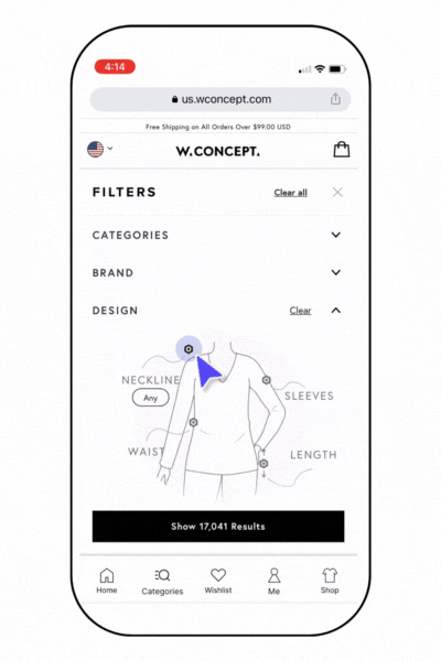 eCommerce product filter for fashion brands