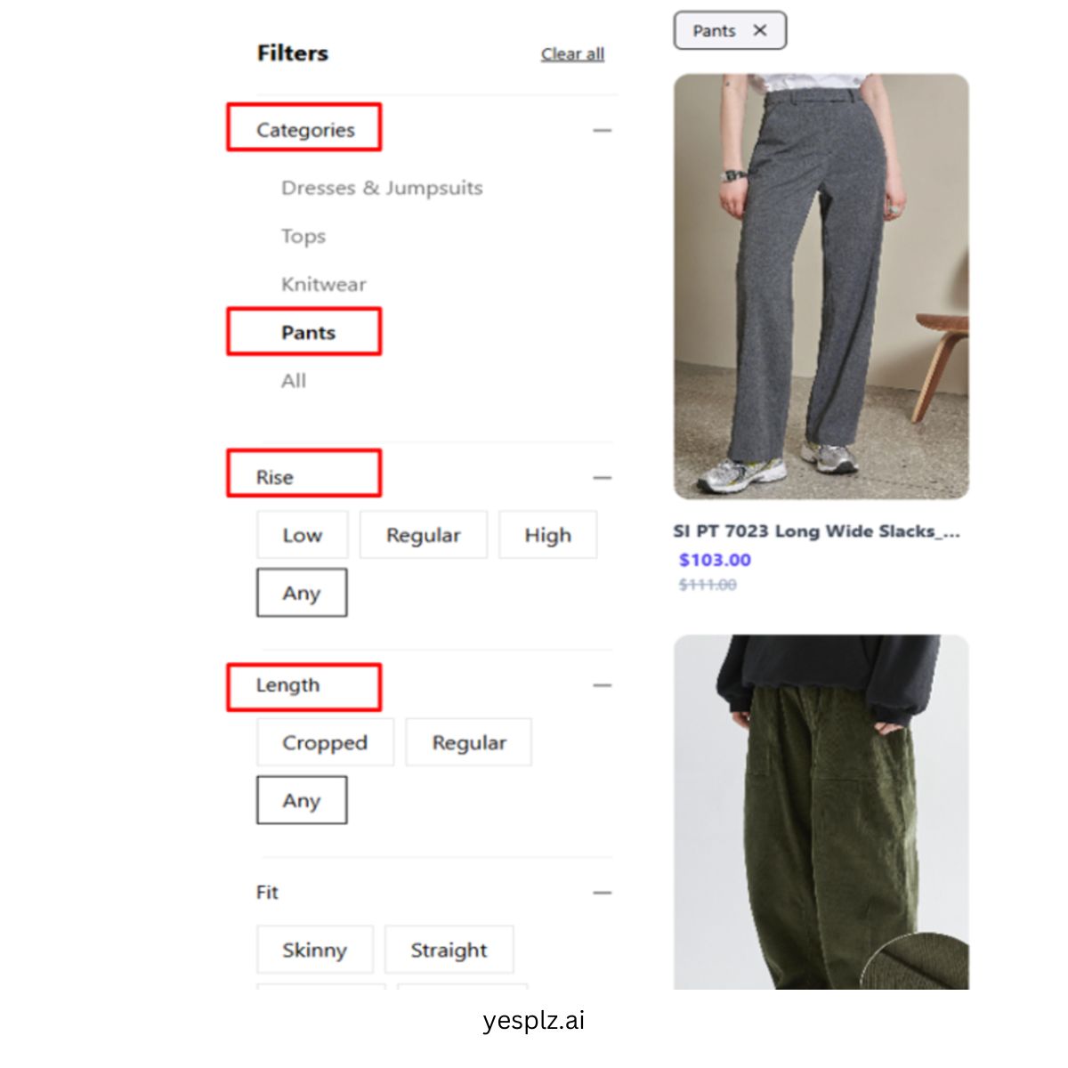 Dynamic Filtering Example with Pants