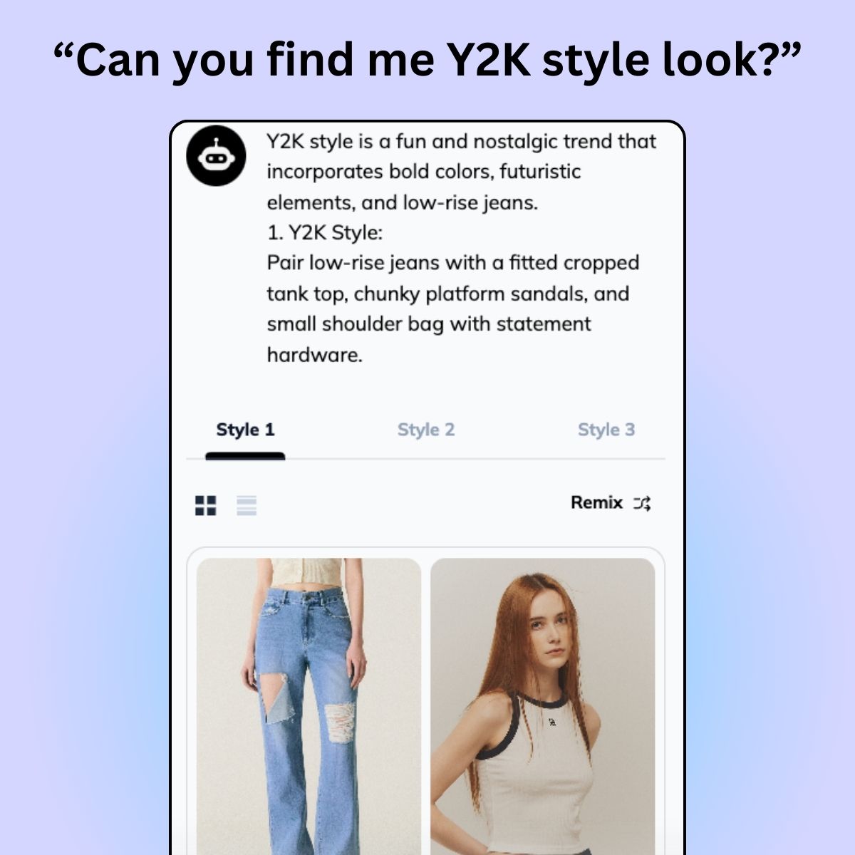AI Stylist recommending Y2K style outfits