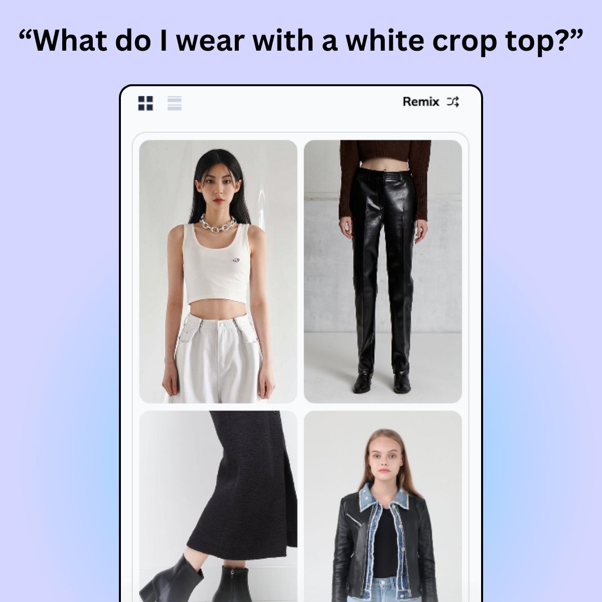AI Stylist recommending what to wear with a white top
