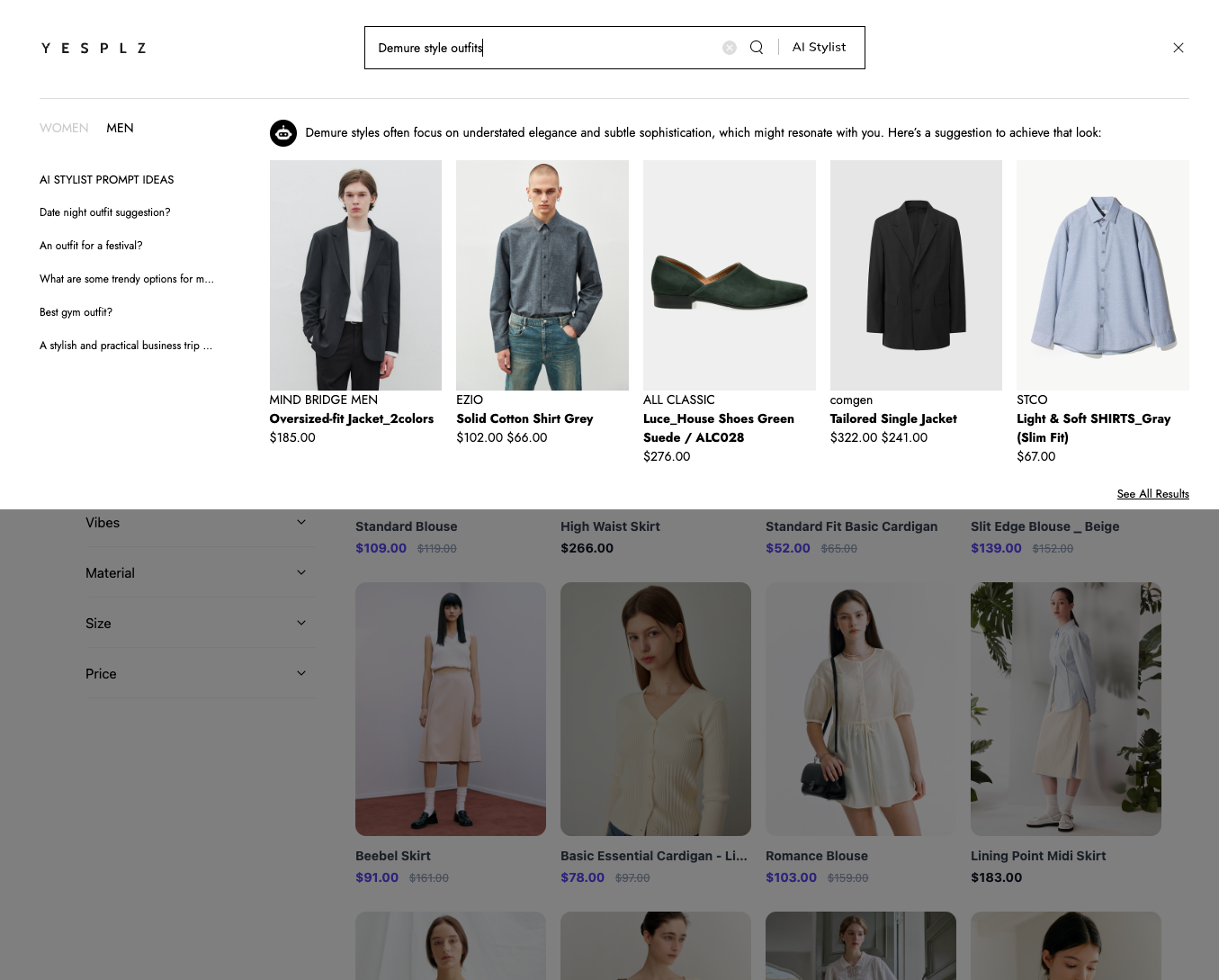 AI search for demure look