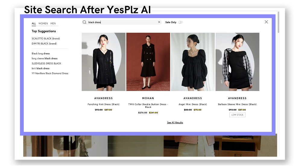 enriched eCommerce site search for fashion eCommerce